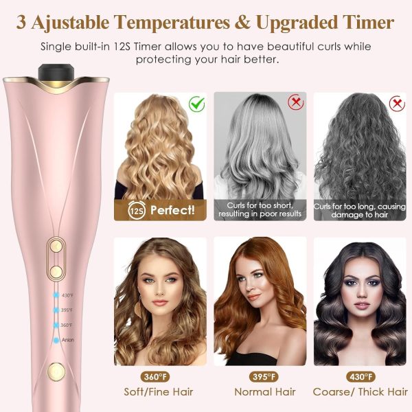 Rotating Curling Iron 1 Inch, Smart Anti-Tangle Automatic Curling Iron with - Image 3