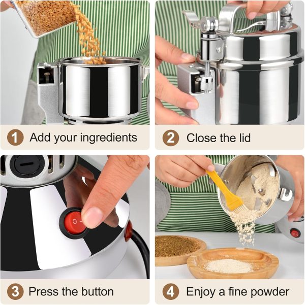 Goldtouch 150g High Speed Electric Grain Mill Grinder, 1500W 110V Stainless - Image 6