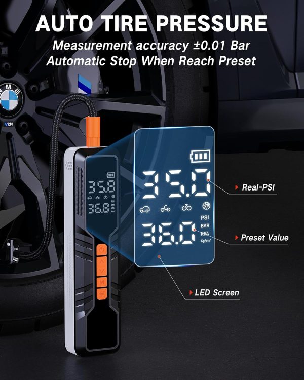 Tire Inflator Portable Air Compressor 10000mAh, 4X Fast Air Pump for Car - Image 5