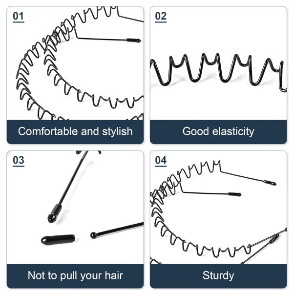 2Pcs Metal Head Bands for Women's Hair, Spring Wave Non Slip Mens Head - Image 3