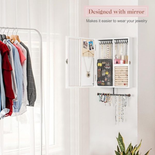 Keebofly Wall Mounted Jewelry Organizer With Rustic Wood Large Space - Image 3