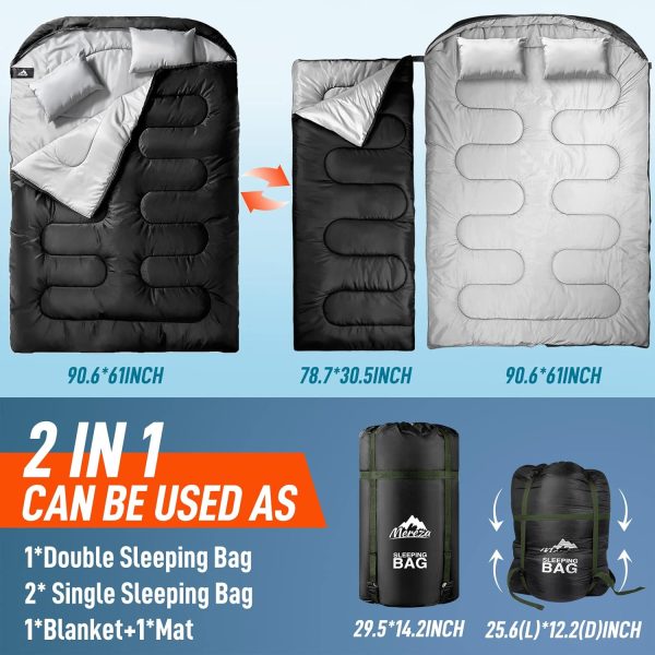 MEREZA Double Sleeping Bag for Adults Mens with Pillow, XL Queen Size Two - Image 5