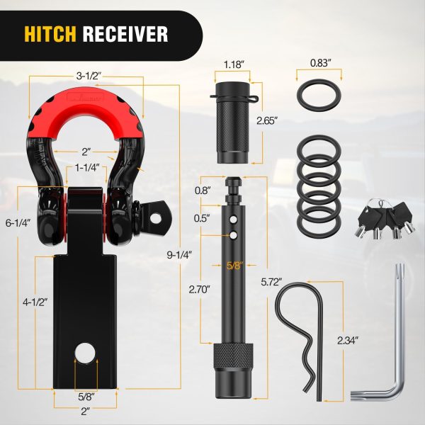 Nilight 3" x 30' Recovery Tow Strap Kit with 2" Hitch Receiver and 3/4" - Image 4