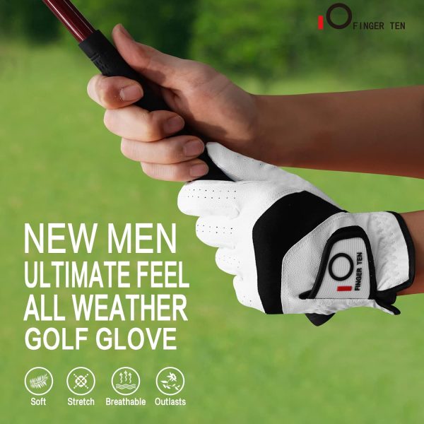 FINGER TEN Golf Gloves Men Left Hand Right Leather Value 5 Pack, Mens Golf - Image 7