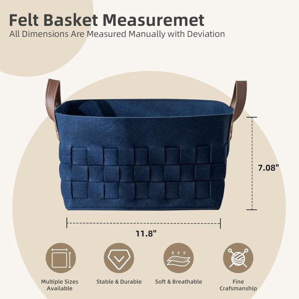 Fabric Storage Bins 3 Pack, Medium 11.8" x7.9" x7 " Rectangular Basket for - Image 4