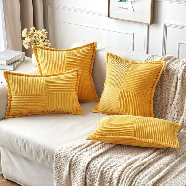 MIULEE Golden Yellow Pillow Covers 20x20 Inch with Splicing Set of 2 Super - Image 4