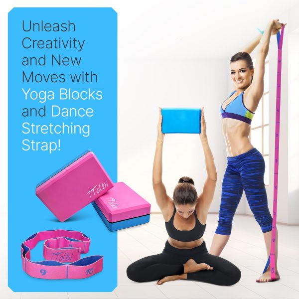Yoga Blocks 2 Pack Kit with Dance Stretch Band & Guide: Non-Slip EVA Foam - Image 6