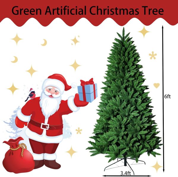 6FT Premium Hinged Artificial Christmas Tree, Xmas Full Tree for Home, - Image 2