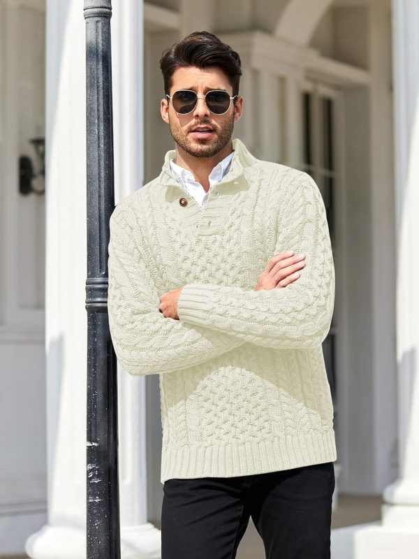 Bbalizko Mens Stand Collar Pullover Sweater Cable Knitted Chunky Winter - Image 2