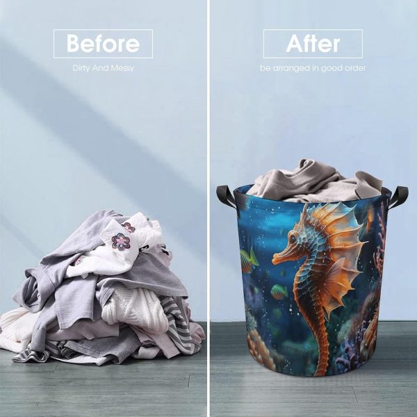 Laundry Basket Hamper Ocean Seahorse Waterproof Dirty Clothes Hamper - Image 6