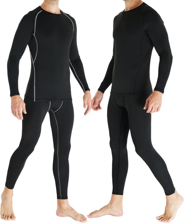 TELALEO 2 Set Mens Thermal Underwear Fleece Lined Long Johns 4 Pcs Base - Image 2