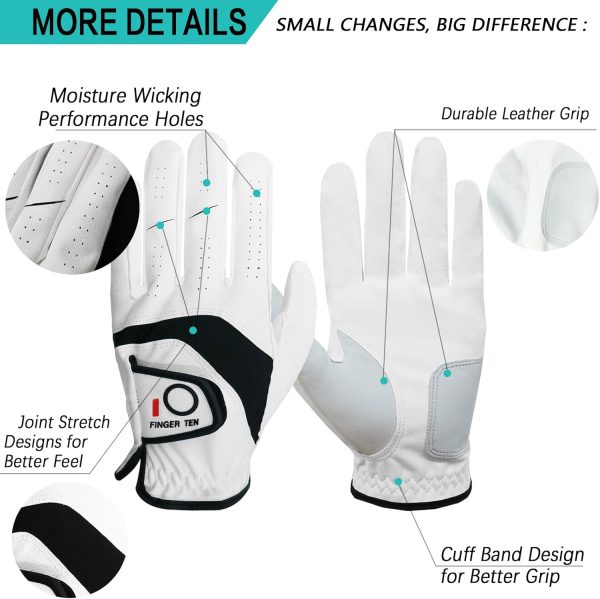 FINGER TEN Golf Gloves Men Left Hand Right Leather Value 5 Pack, Mens Golf - Image 3