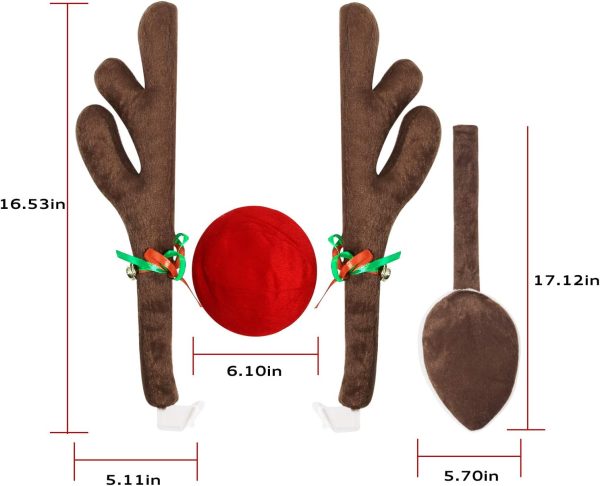Premium Reindeer Car Kit Antlers, Nose, Tail- Rudolph Set Reindeer - Image 3