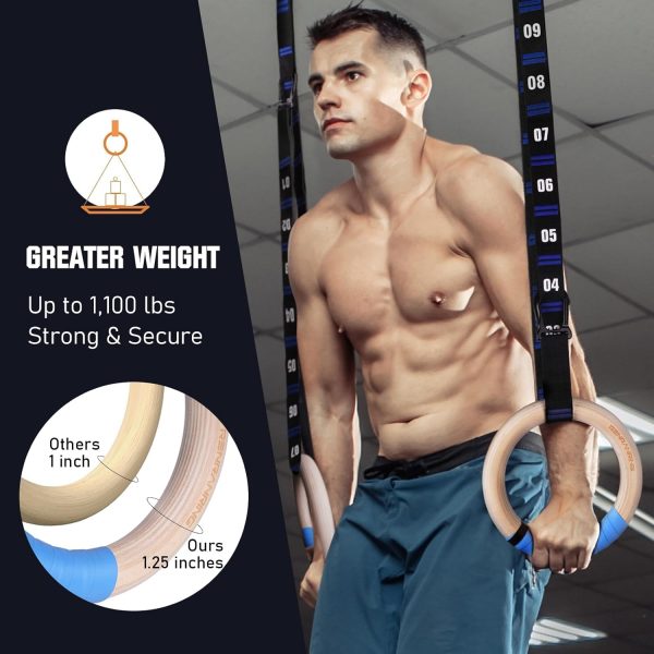 RENRANRING Gymnastic Rings Wooden Gym Rings 1.25'' Exercise Rings with - Image 5