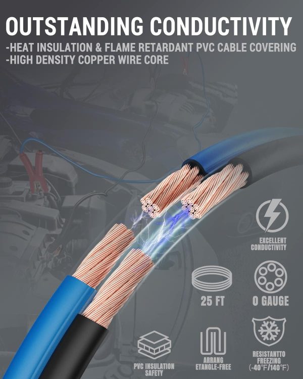 Powrun P025 Jumper Cables for 12/24V Car Battery, 1000A Heavy Duty Booster - Image 3