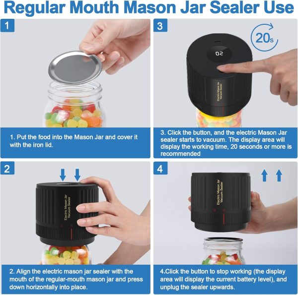 Electric Mason Jar Vacuum Sealer Kit for Wide Mouth and Regular Mouth Mason - Image 3