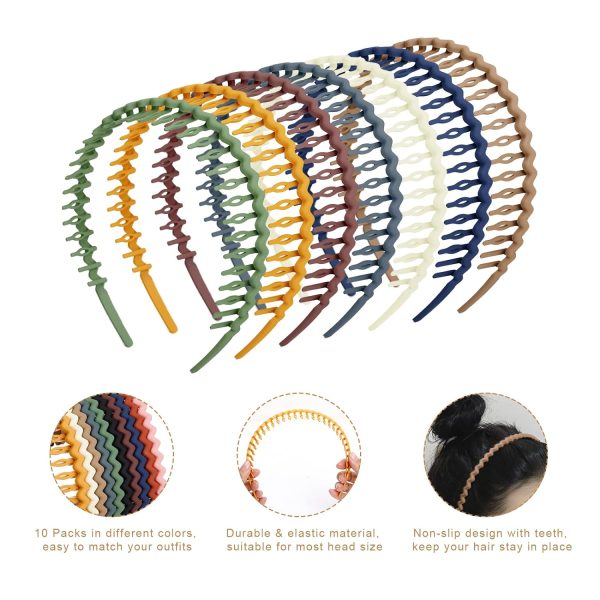 WOVOWOVO Plastic Hair Bands with Teeth, 10 Packs Thin Headbands for Women - Image 3