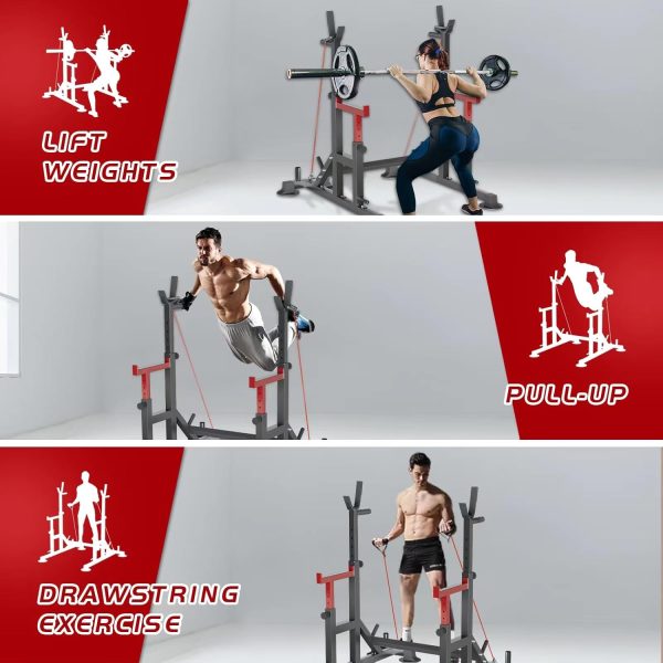 Adjustable Squat Rack, FONBEAR Multi-Function Barbell Rack, 600 LBS Bench - Image 5