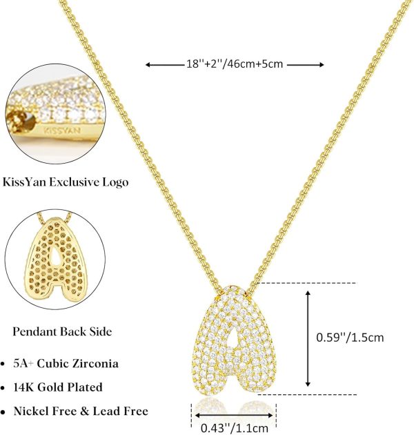 KissYan Bubble Letter Necklace, 14K Gold Plated Balloon Initial Pendant Box - Image 6