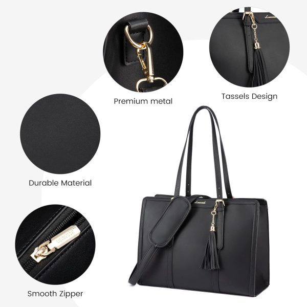 LOVEVOOK Laptop Tote Bag for Women,17 inch Canvas Leather Computer bag with - Image 8