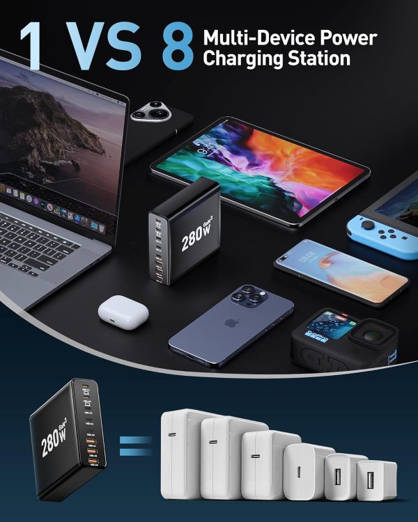 280W USB C Charger Block, 8-Port USB C Charging Station GaN III PD 65W - Image 5