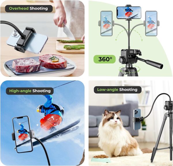 Aureday Phone Tripod, 82" Tripod for iPhone with Flexible Gooseneck, - Image 3