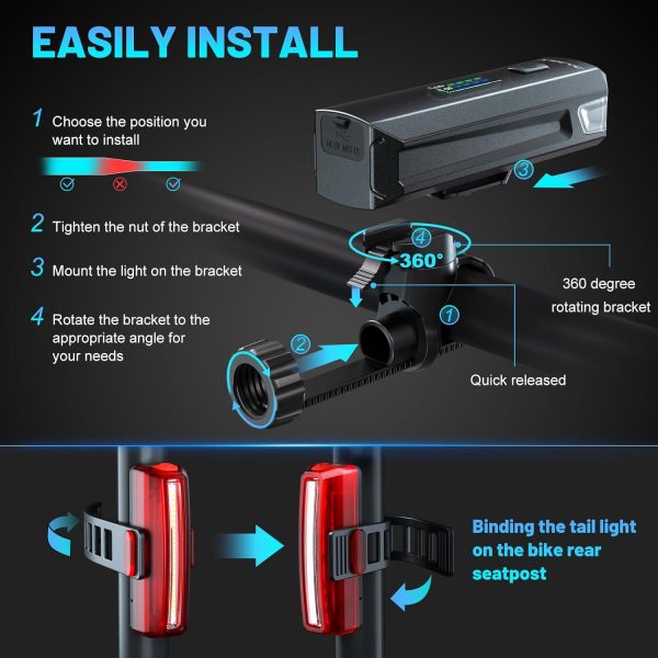 Bike Lights Front and Back, 1200 Lumen Bicycle Light for Night Riding, - Image 5