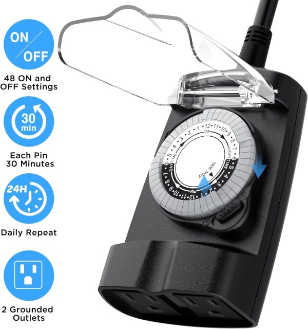 Outdoor Timer Outlet Waterproof, 24 Hour Outdoor Light Timer, Timers for - Image 3