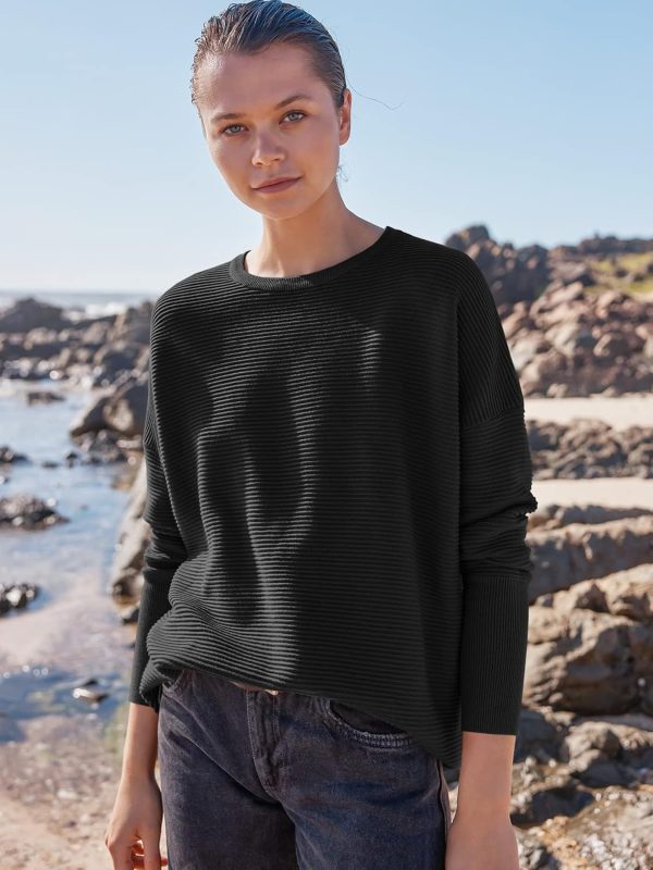ANRABESS Women Crewneck Long Batwing Sleeve Casual Loose Fit Ribbed Knit - Image 3