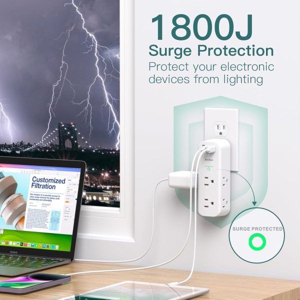 Surge Protector Wall Outlet Extender, Multi Plug Outlet with Rotating Plug, - Image 4