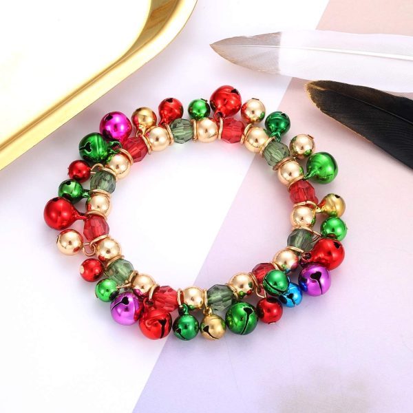 HEIDKRUEGER 3pcs Christmas Jingle Bell Bracelets Xmas Multi Color Beaded - Image 4