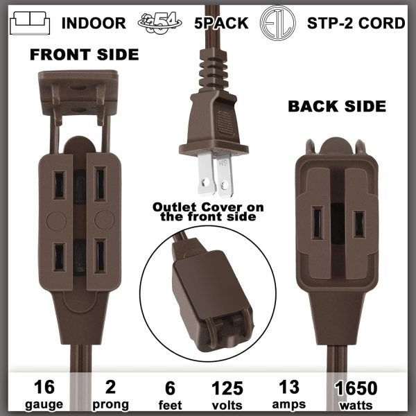5 Pack Christmas Indoor Extension Cord 6 ft Extension Cord Outdoor with - Image 2