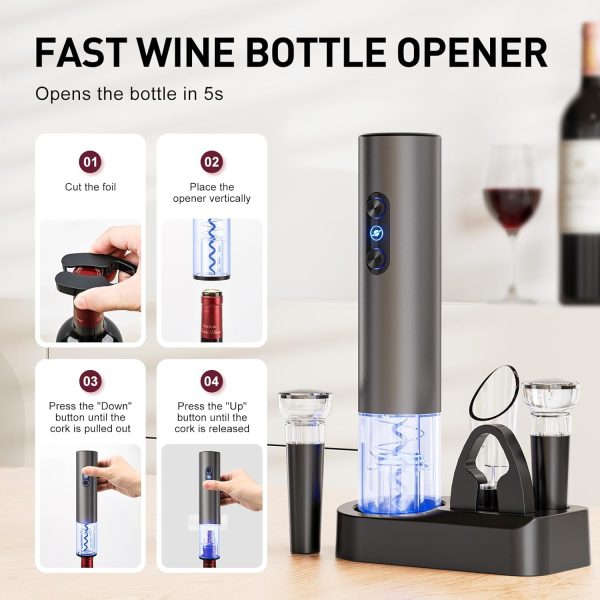Electric Wine Opener, Rechargeable Cordless Wine Accessories, Stainless - Image 2
