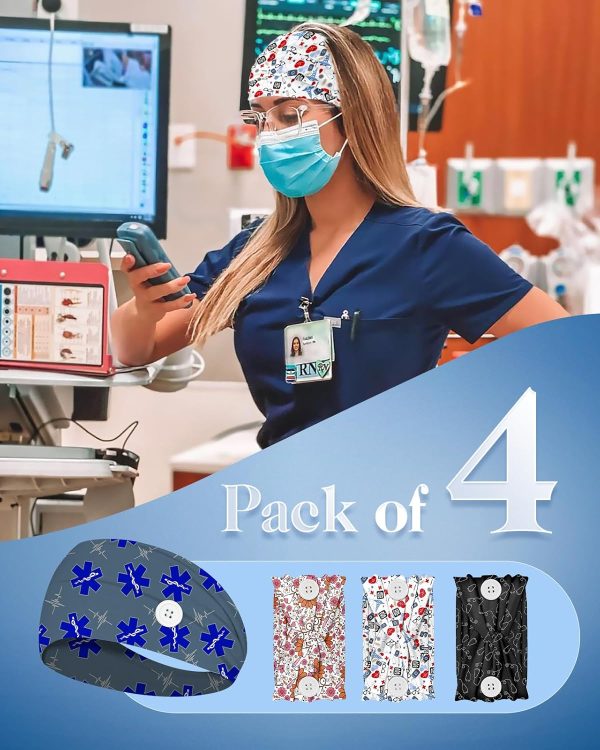 Plifal 4pcs Nurse Headbands for Women with Buttons Non Slip - Cute Hospital - Image 6