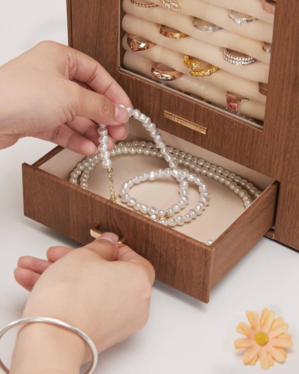 Homde Jewelry Organizer with Transparent Window Necklace Hooks Gift for - Image 7
