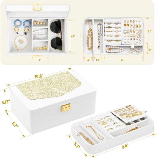 Jewelry Box for Women with Elegant Glitter Design, 2-Layer Jewelry - Image 8