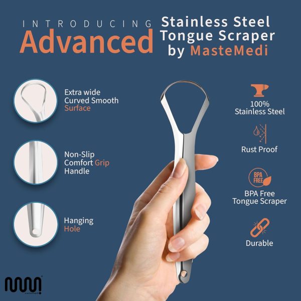 MasterMedi Tongue Scraper for Adults, 100% Stainless Steel Tongue Scrubber - Image 4