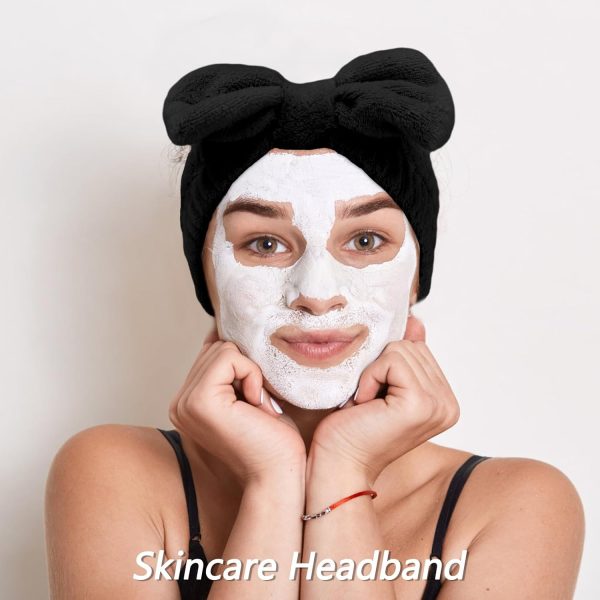 VELSCRUN 6 Pack Spa Headbands Set - Black Sponge Hair Bands with Bow Tie - Image 4