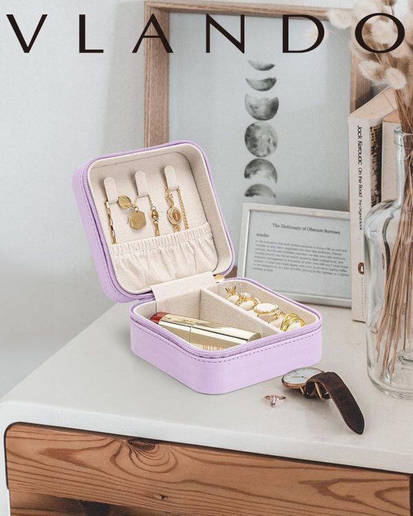 Vlando Small Travel Jewelry Box Organizer - Girls Women Gift Rings Earrings - Image 2