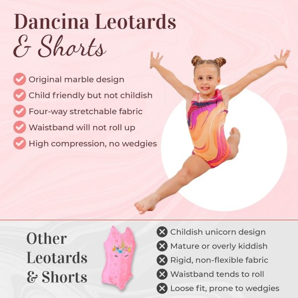 Dancina Marble Line Gymnastics Leotards for Girls with Shorts for Ages 4-16 - Image 3