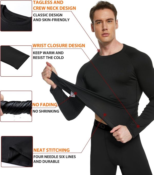 TELALEO 2 Set Mens Thermal Underwear Fleece Lined Long Johns 4 Pcs Base - Image 3