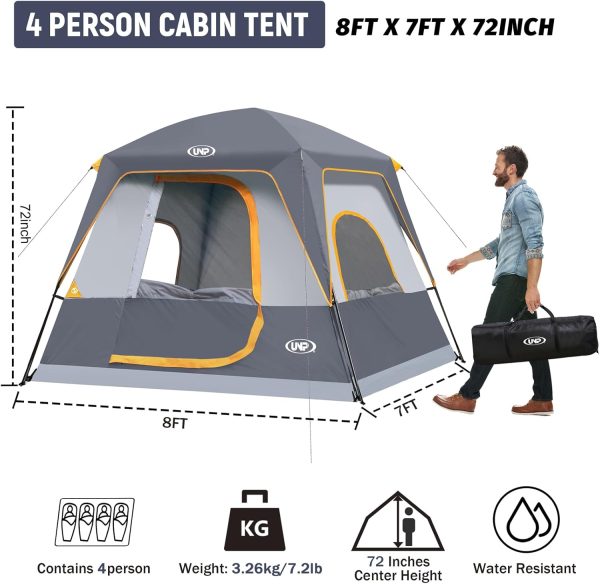 UNP 4-Person Tent, Portable Cabin Tent, Camping Tent 4-Person Easy Set Up, - Image 2