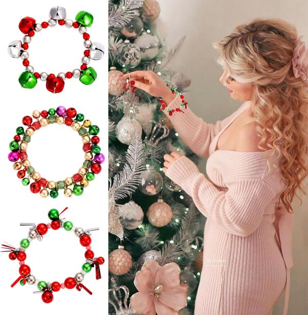 HEIDKRUEGER 3pcs Christmas Jingle Bell Bracelets Xmas Multi Color Beaded - Image 7