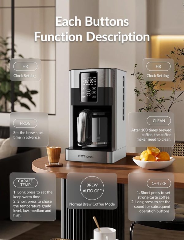 Coffee Maker with Glass Carafe for Home Office, Programmable Stainless - Image 4