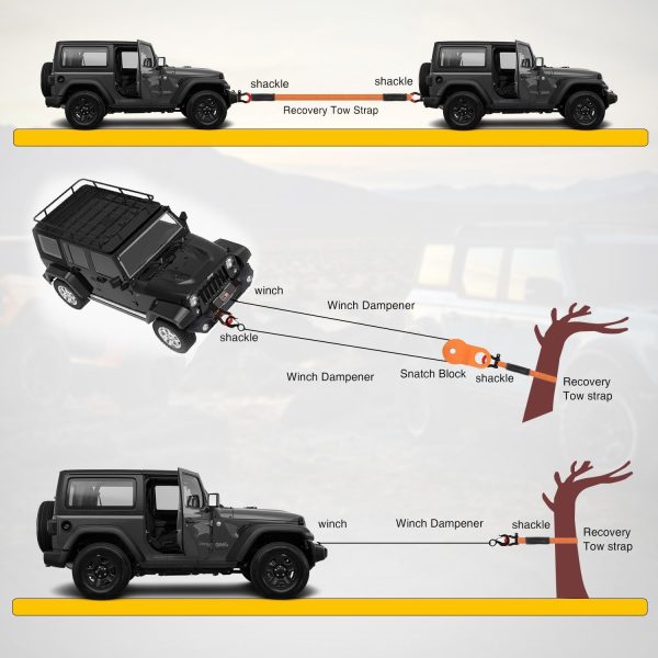 Nilight 3" x 30' Recovery Tow Strap Kit with 2" Hitch Receiver and 3/4" - Image 9