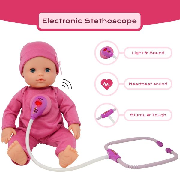 Interactive 16” Baby Doll Toy Doctor Kit with Light Up Heartbeat Sound - Image 4