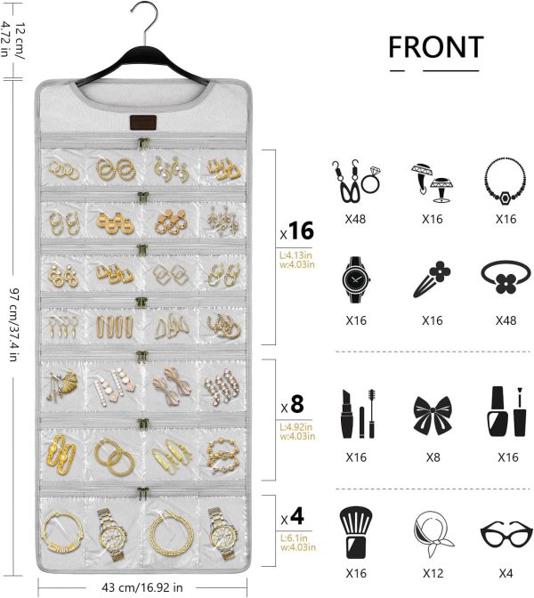 SMRITI Hanging Jewelry Organizer with Dual Zippered Pockets Canvas Double - Image 2