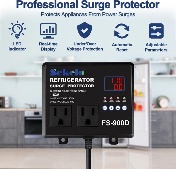 Sekelo Refrigerator Surge Protector, Double Outlet Voltage Protector for - Image 2