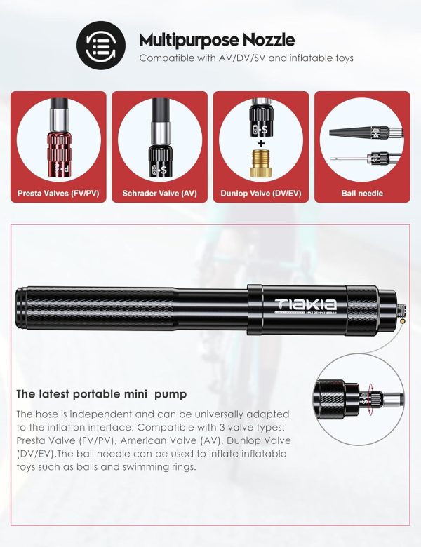 Tiakia Mini Bike Pump,Portable Compact Bicycle Pump,High Pressure Frame - Image 8