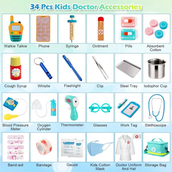 Sundaymot Doctor Kit for Kids, 34 Pcs Pretend Playset for Toddlers, Doctor - Image 6